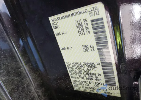 2012 Nissan Maxima 3.5 Sv from USA, damaged, VIN 1N4AA5AP9CC853001